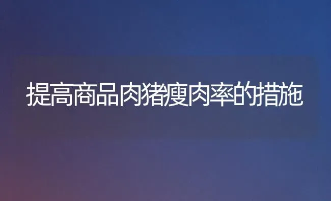 提高商品肉猪瘦肉率的措施 | 家畜养殖