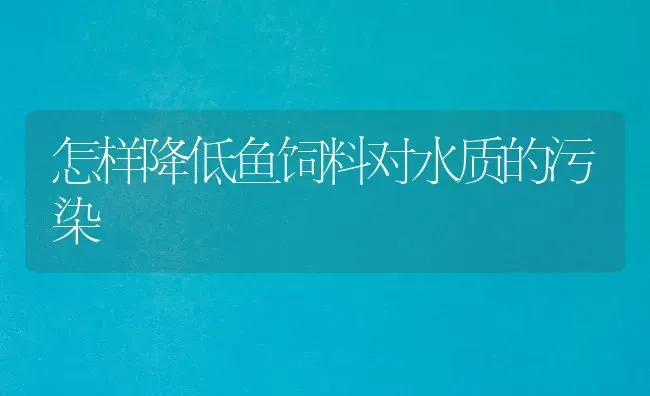 怎样降低鱼饲料对水质的污染 | 动物养殖饲料