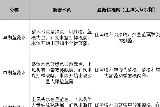 蓝藻水质分类标准及调控方法