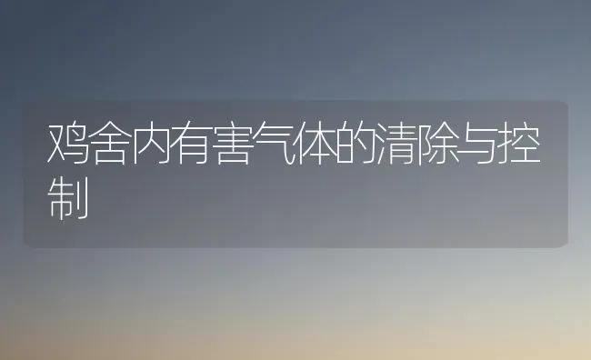 鸡舍内有害气体的清除与控制 | 家禽养殖