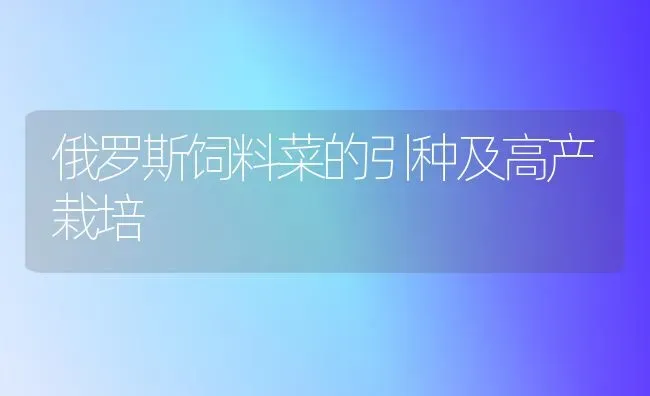 俄罗斯饲料菜的引种及高产栽培 | 动物养殖饲料