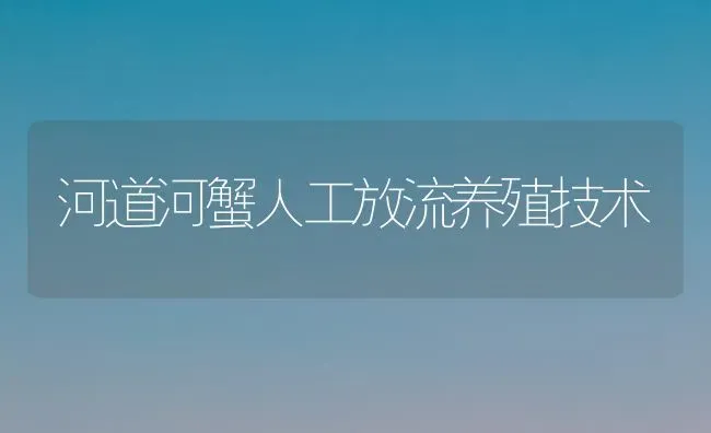 河道河蟹人工放流养殖技术 | 淡水养殖