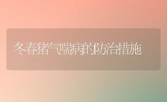 冬春猪气喘病的防治措施 | 家畜养殖
