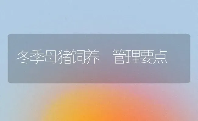 冬季母猪饲养 管理要点 | 家畜养殖