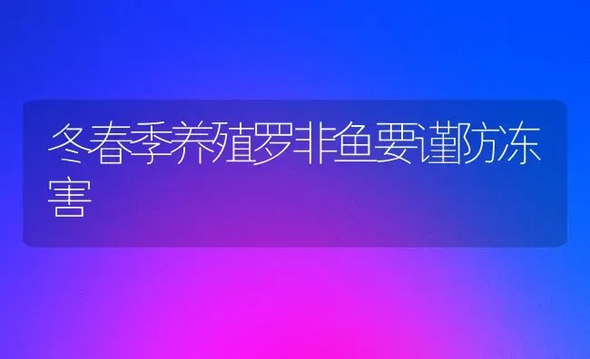 冬春季养殖罗非鱼要谨防冻害 | 淡水养殖