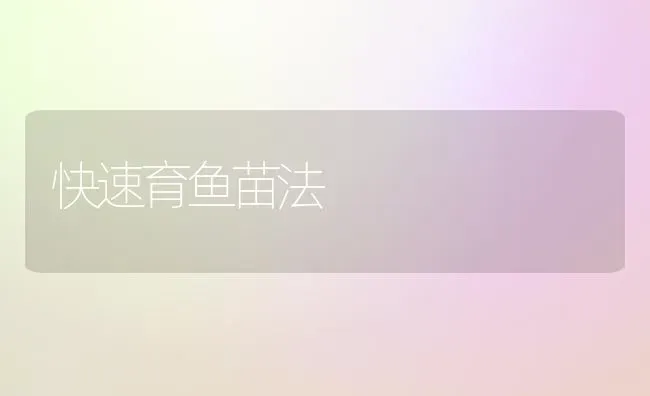 快速育鱼苗法 | 淡水养殖