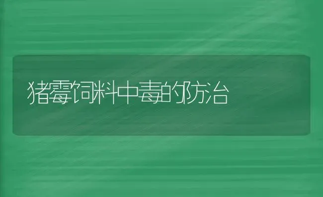 猪霉饲料中毒的防治 | 家畜养殖