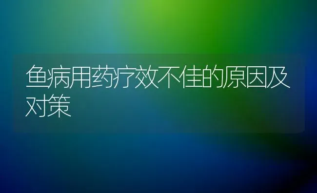 鱼病用药疗效不佳的原因及对策 | 养殖病虫害防治