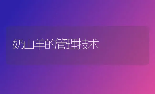 奶山羊的管理技术 | 家畜养殖