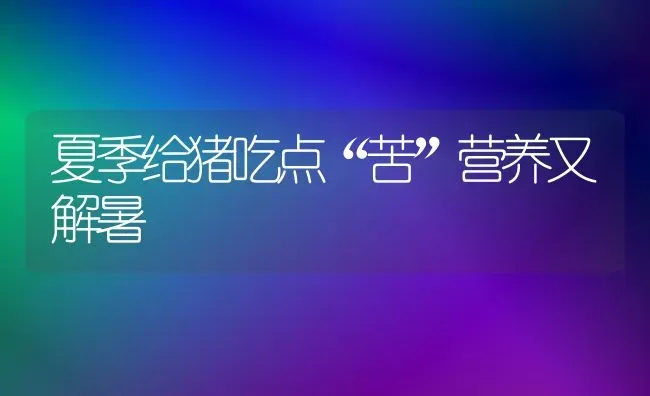 夏季给猪吃点“苦”营养又解暑 | 家畜养殖