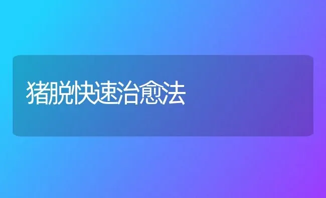 猪脱快速治愈法 | 家畜养殖