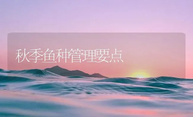 秋季鱼种管理要点 | 淡水养殖