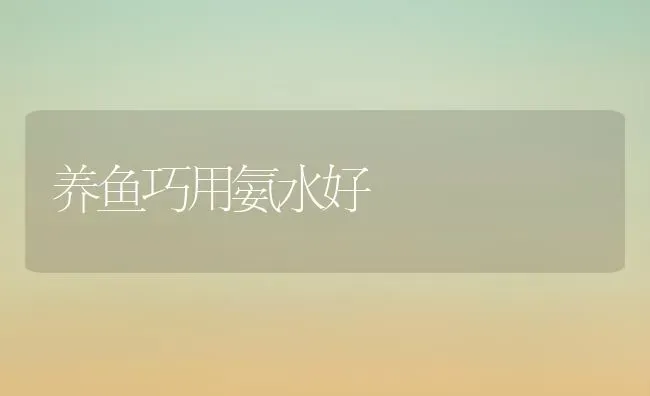 养鱼巧用氨水好 | 淡水养殖