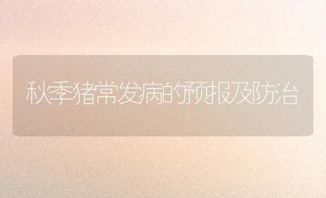 秋季猪常发病的预报及防治 | 家畜养殖
