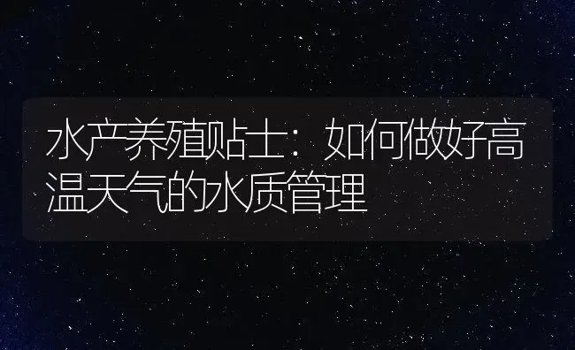 水产养殖贴士：如何做好高温天气的水质管理 | 动物养殖百科
