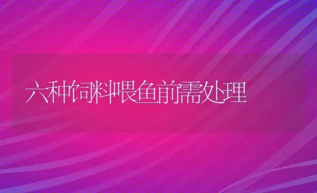 六种饲料喂鱼前需处理 | 动物养殖饲料