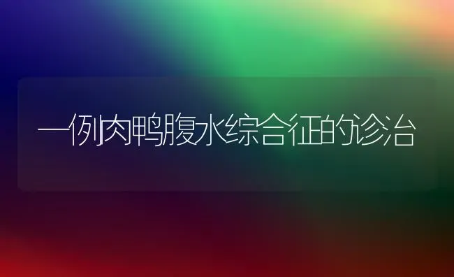 一例肉鸭腹水综合征的诊治 | 家禽养殖