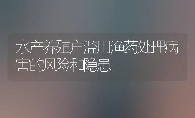 水产养殖户滥用渔药处理病害的风险和隐患 | 养殖病虫害防治