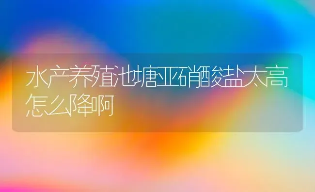 水产养殖池塘亚硝酸盐太高怎么降啊 | 动物养殖百科