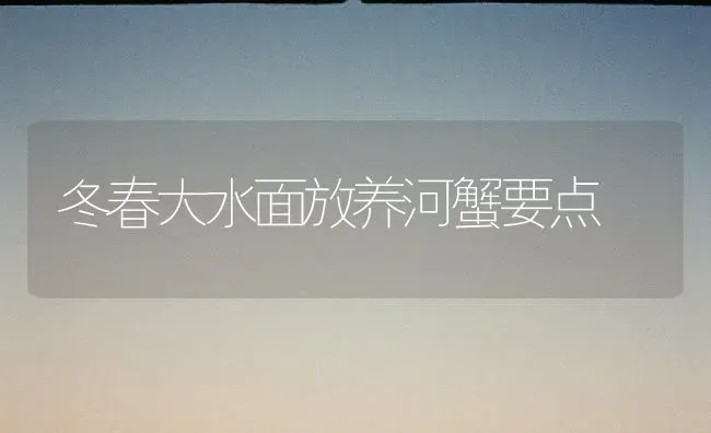 冬春大水面放养河蟹要点 | 淡水养殖