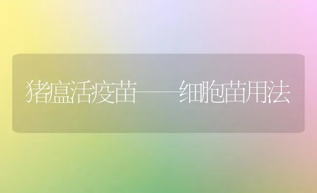 猪瘟活疫苗——细胞苗用法 | 家畜养殖