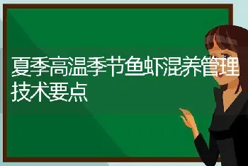 夏季高温季节鱼虾混养管理技术要点