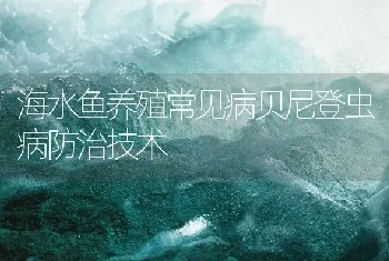 海水鱼养殖常见病贝尼登虫病防治技术