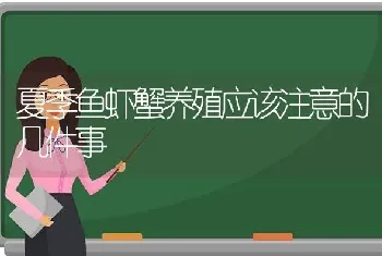 夏季鱼虾蟹养殖应该注意的几件事