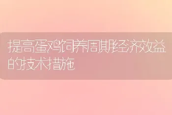 提高蛋鸡饲养周期经济效益的技术措施