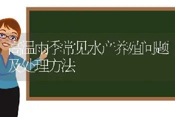 高温雨季常见水产养殖问题及处理方法