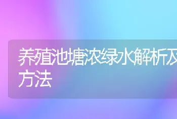 养殖池塘浓绿水解析及处理方法