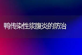 鸭传染性浆腹炎的防治