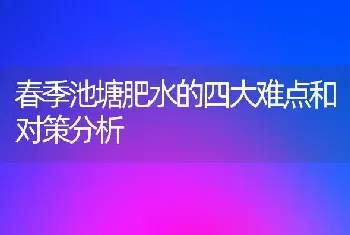 春季池塘肥水的四大难点和对策分析