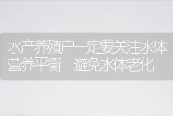 水产养殖户一定要关注水体营养平衡 避免水体老化