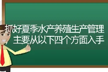 抓好夏季水产养殖生产管理,主要从以下四个方面入手