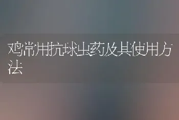 鸡常用抗球虫药及其使用方法